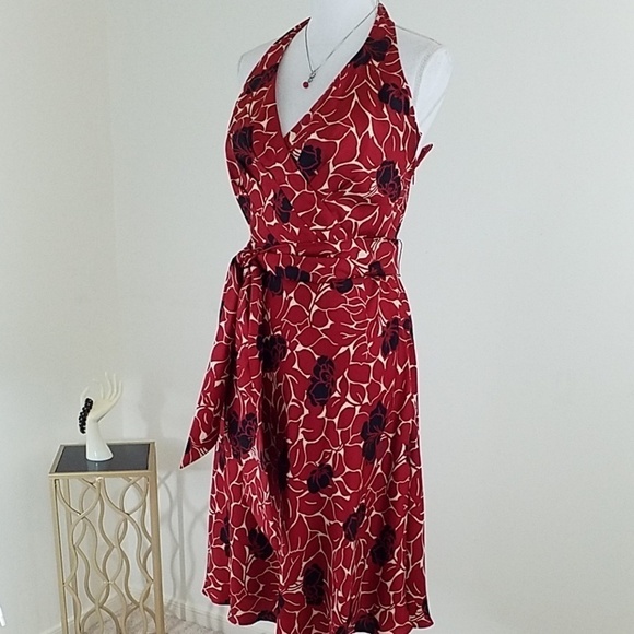 Ann Taylor~Size 2~Burgundy/Black Floral Silk Dress - Picture 6 of 11